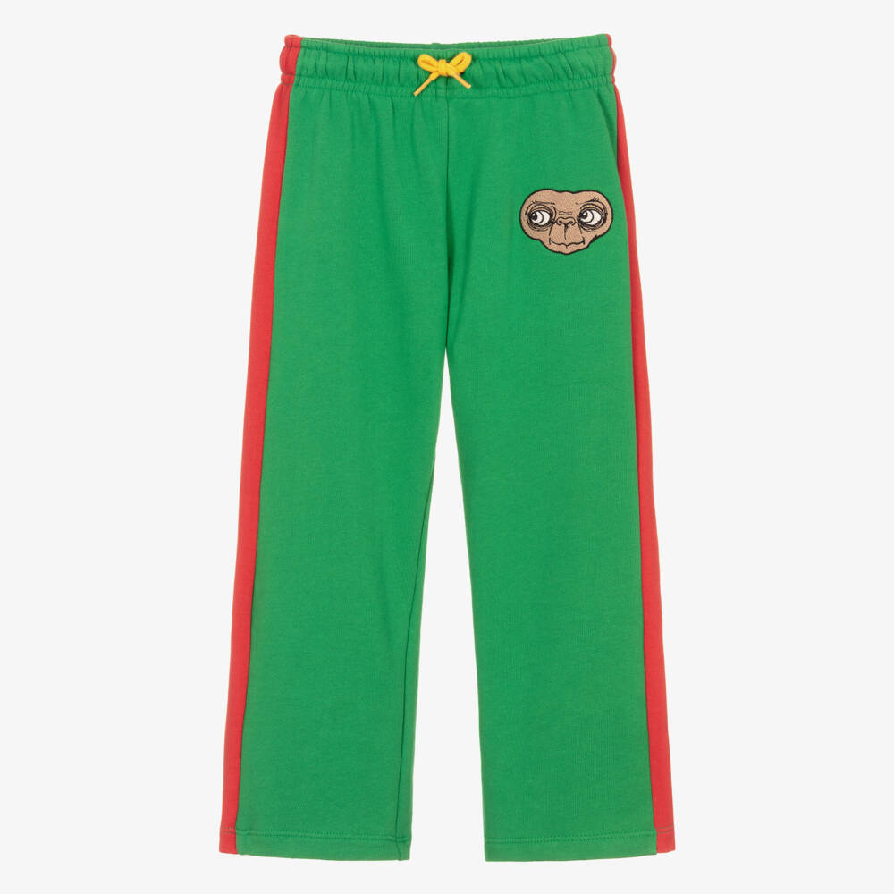Mini Rodini-Green Cotton Embroidered E.T. Joggers with Red Side Stripe | Childrensalon
