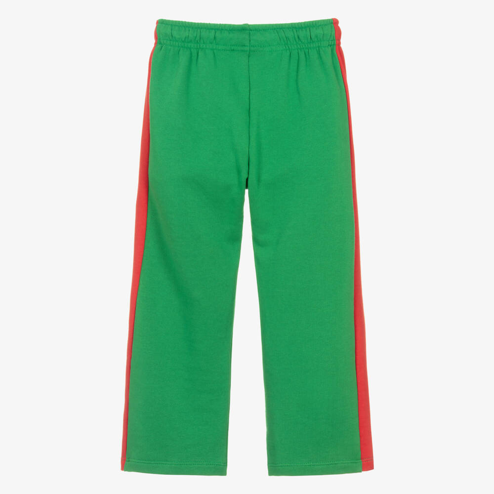 Mini Rodini-Джоггеры зелёные хлопковые с вышивкой И.Т. и красной боковой полосой | Childrensalon