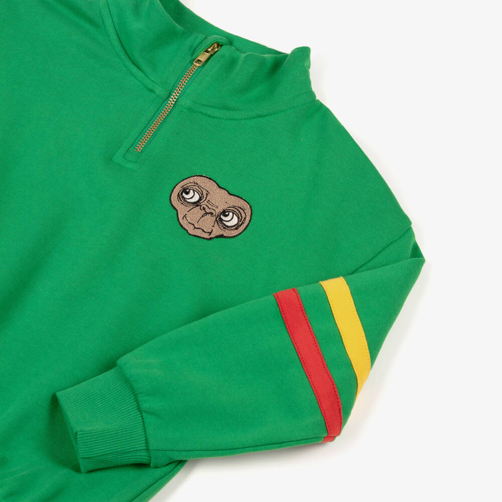 Mini Rodini-Green Cotton Quarter Zip Sweatshirt with Embroidered E.T. | Childrensalon