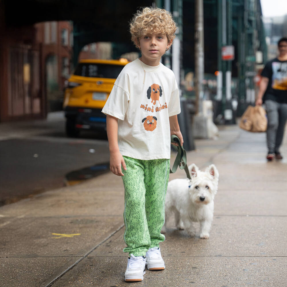 Mini Rodini-بنطلون رياضي قطن عضوي بطبعة فهد لون أخضر | Childrensalon