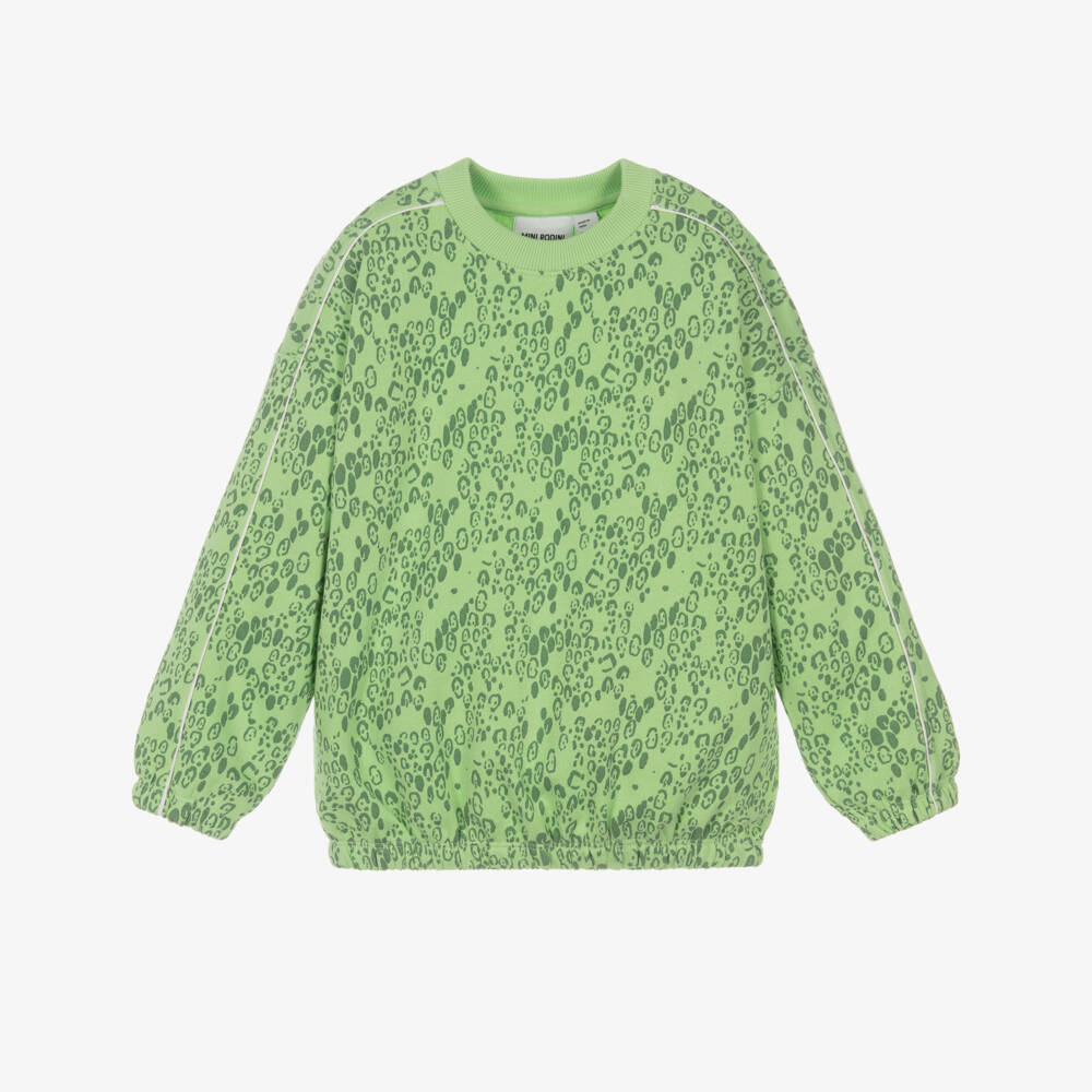 Mini Rodini-Свитшот зелёный из органического хлопка с леопардовым принтом | Childrensalon