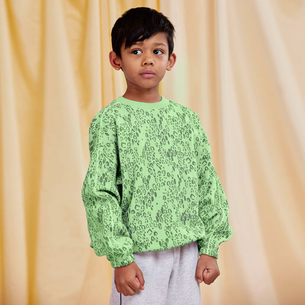 Mini Rodini-Свитшот зелёный из органического хлопка с леопардовым принтом | Childrensalon