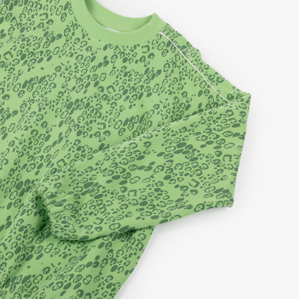 Mini Rodini-Свитшот зелёный из органического хлопка с леопардовым принтом | Childrensalon