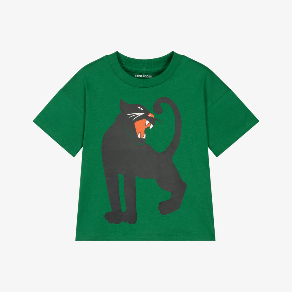 Mini Rodini-Green Organic Cotton Panther Print T-Shirt | Childrensalon