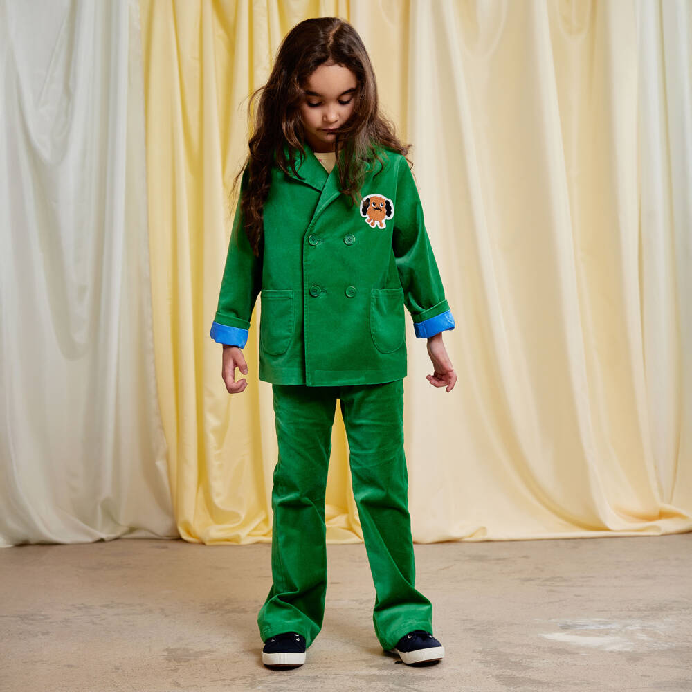 Mini Rodini-بليزر مخمل مزين برقعة شعار كلب لون أخضر | Childrensalon