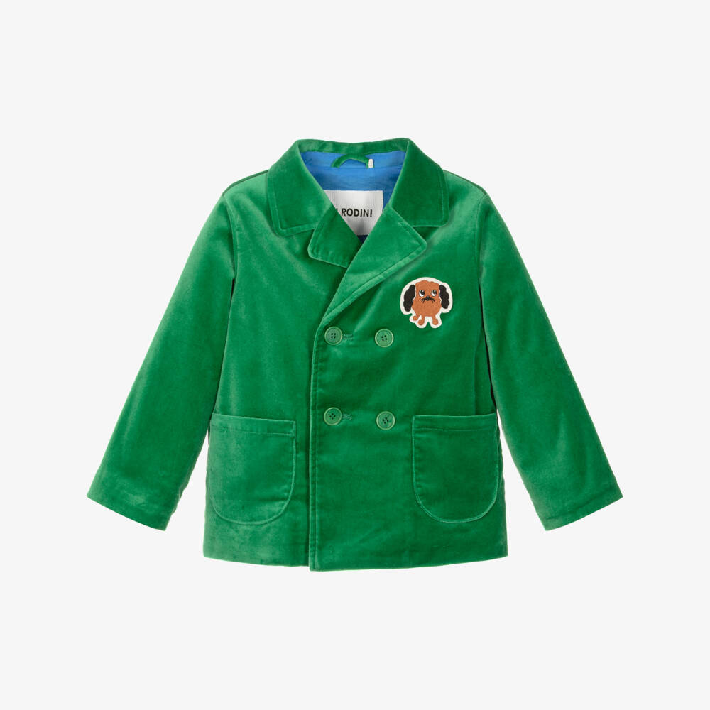 Mini Rodini-بليزر مخمل مزين برقعة شعار كلب لون أخضر | Childrensalon