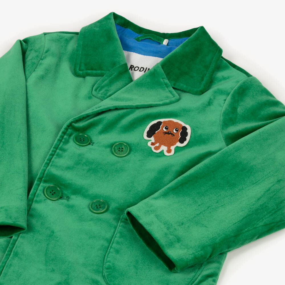 Mini Rodini-بليزر مخمل مزين برقعة شعار كلب لون أخضر | Childrensalon