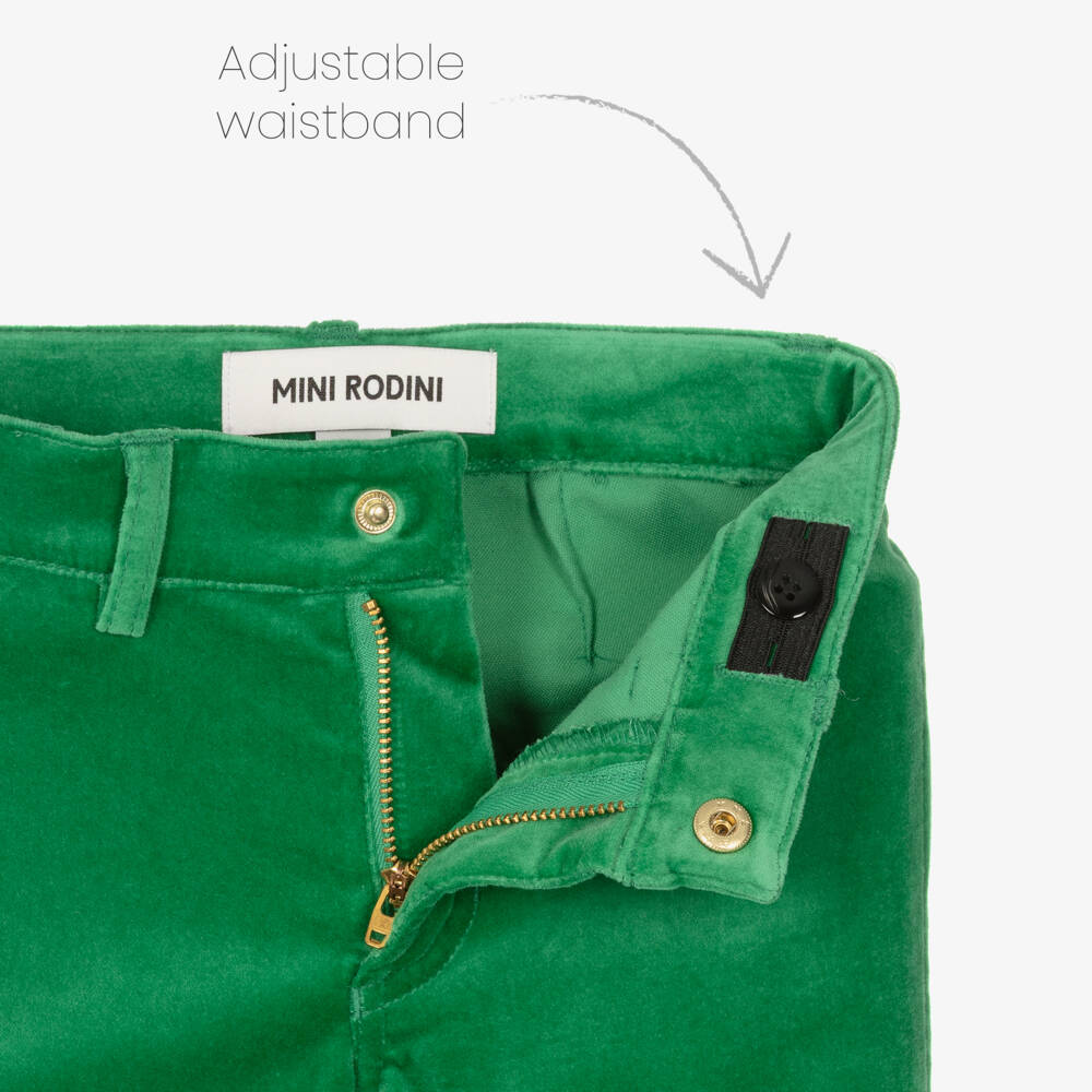 Mini Rodini-Брюки зелёные бархатные с нашивкой собачки | Childrensalon