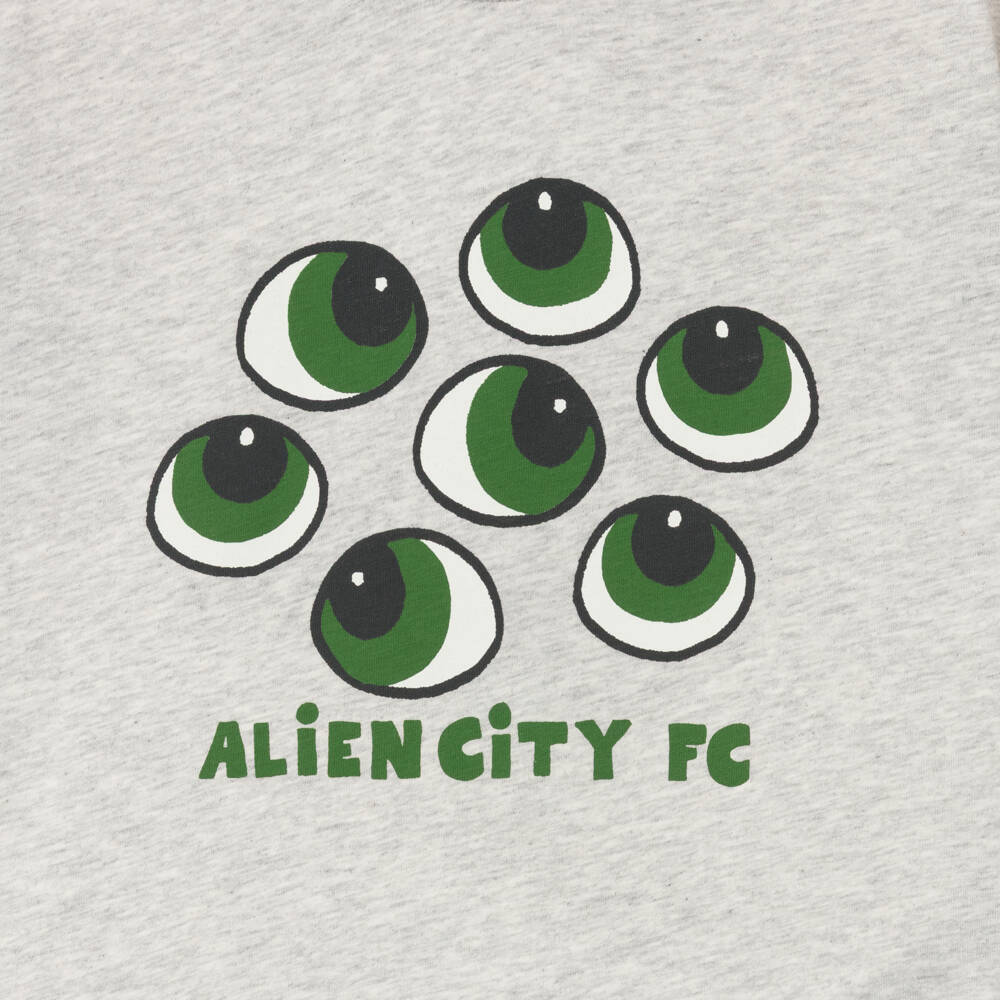 Mini Rodini-Grey Alien City FC Crew Neck T-Shirt | Childrensalon