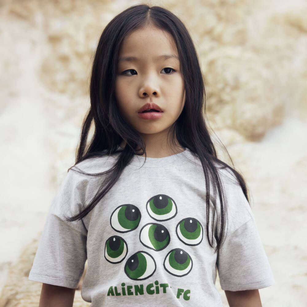 Mini Rodini-Grey Alien City FC Crew Neck T-Shirt | Childrensalon