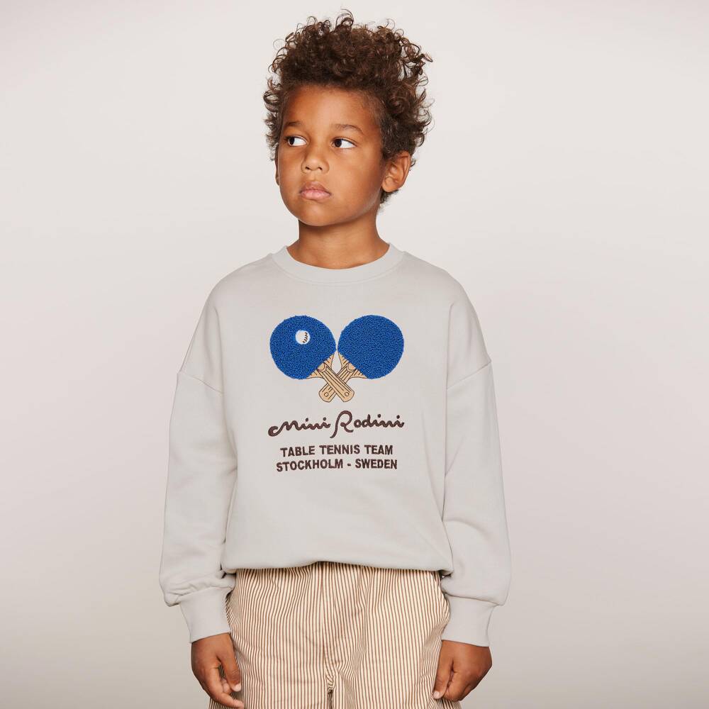 Mini Rodini-Grey Cotton Table Tennis Motif Sweatshirt | Childrensalon