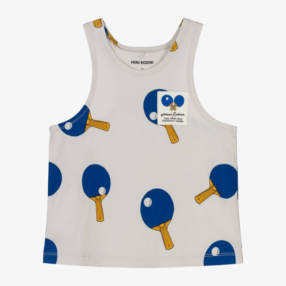Mini Rodini-Grey Cotton Table Tennis Print Sleeveless Top | Childrensalon