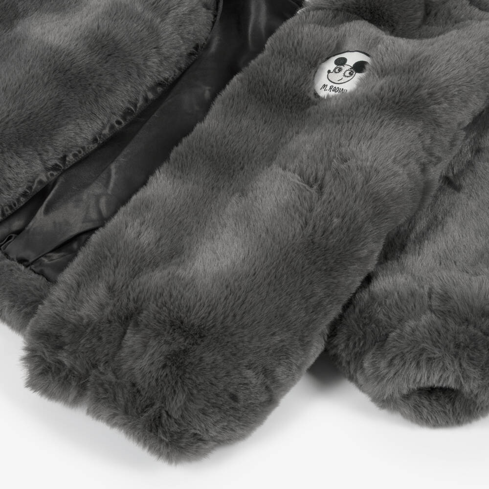 Mini Rodini-جاكيت بهودي قابل للفصل فرو صناعي لون رمادي | Childrensalon