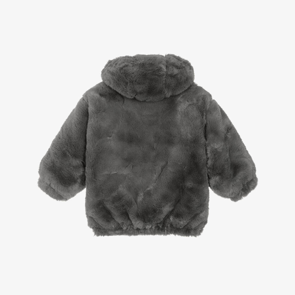 Mini Rodini-جاكيت بهودي قابل للفصل فرو صناعي لون رمادي | Childrensalon