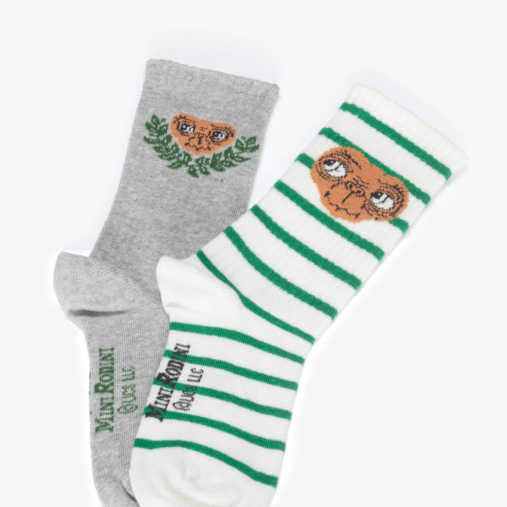 Mini Rodini-Grey & Ivory E.T. Cotton Socks (2 Pack) | Childrensalon