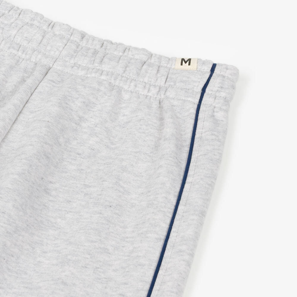 Mini Rodini-Джоггеры серые из хлопкового трикотажа с синими полосками | Childrensalon