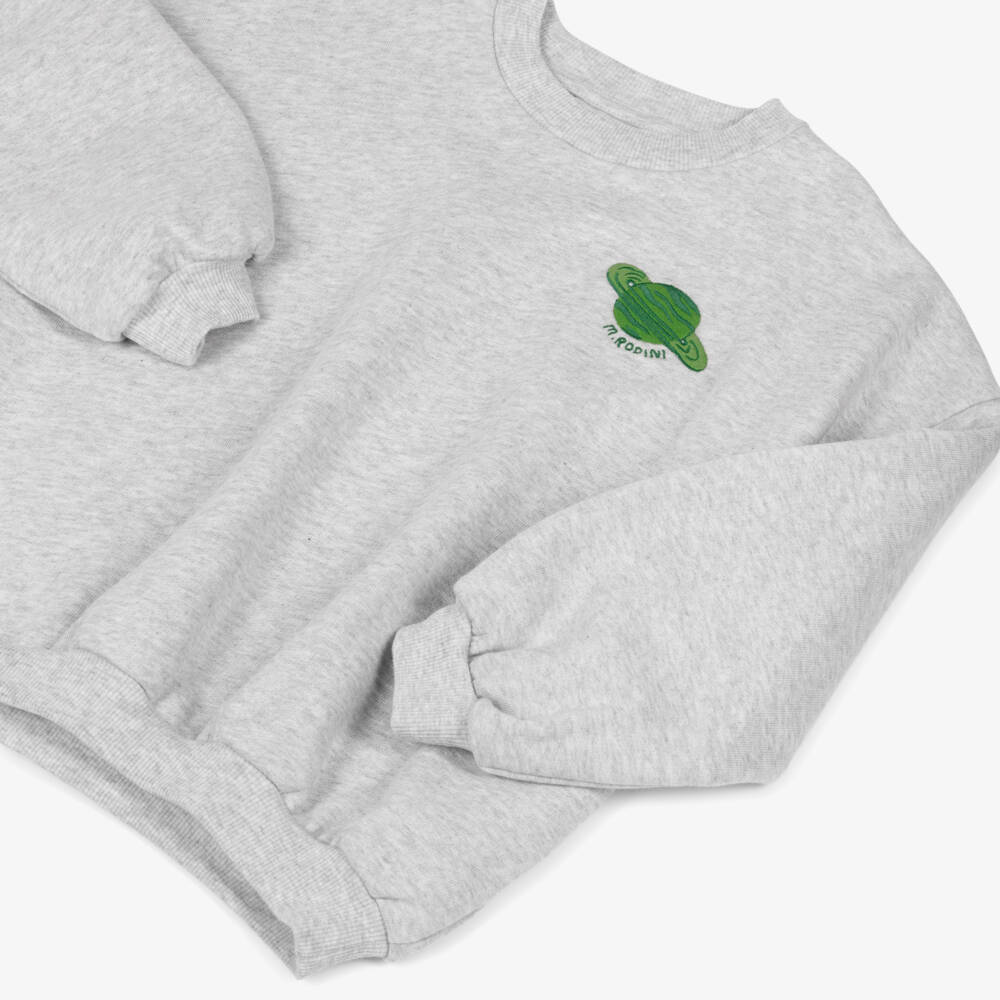 Mini Rodini-Grey Marl Organic Cotton Sweatshirt with Planet Logo Patch | Childrensalon