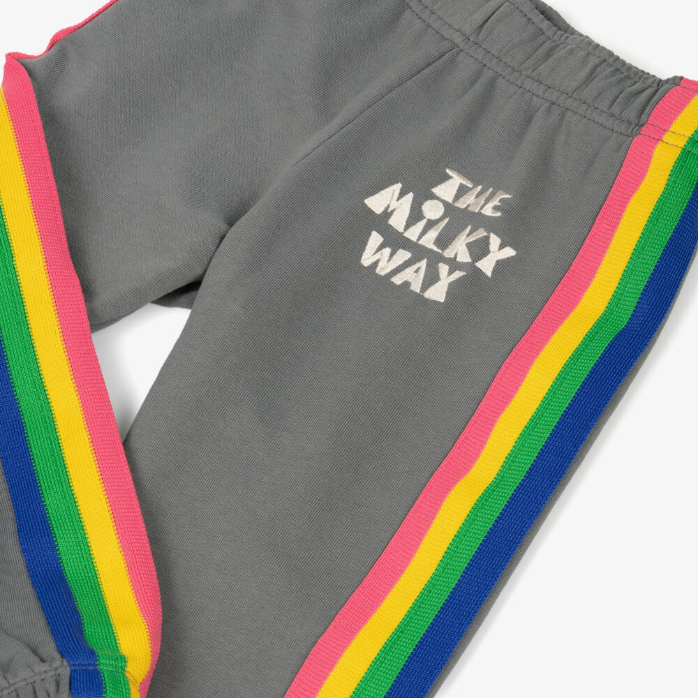 Mini Rodini-Grey Organic Cotton Rainbow Stripe Milky Way Joggers | Childrensalon