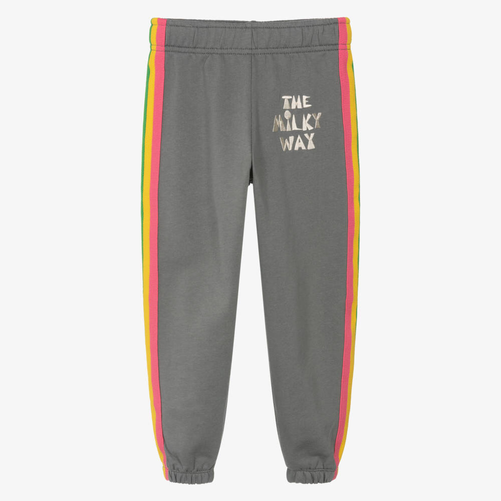 Mini Rodini-Grey Organic Cotton Rainbow Stripe Milky Way Joggers | Childrensalon