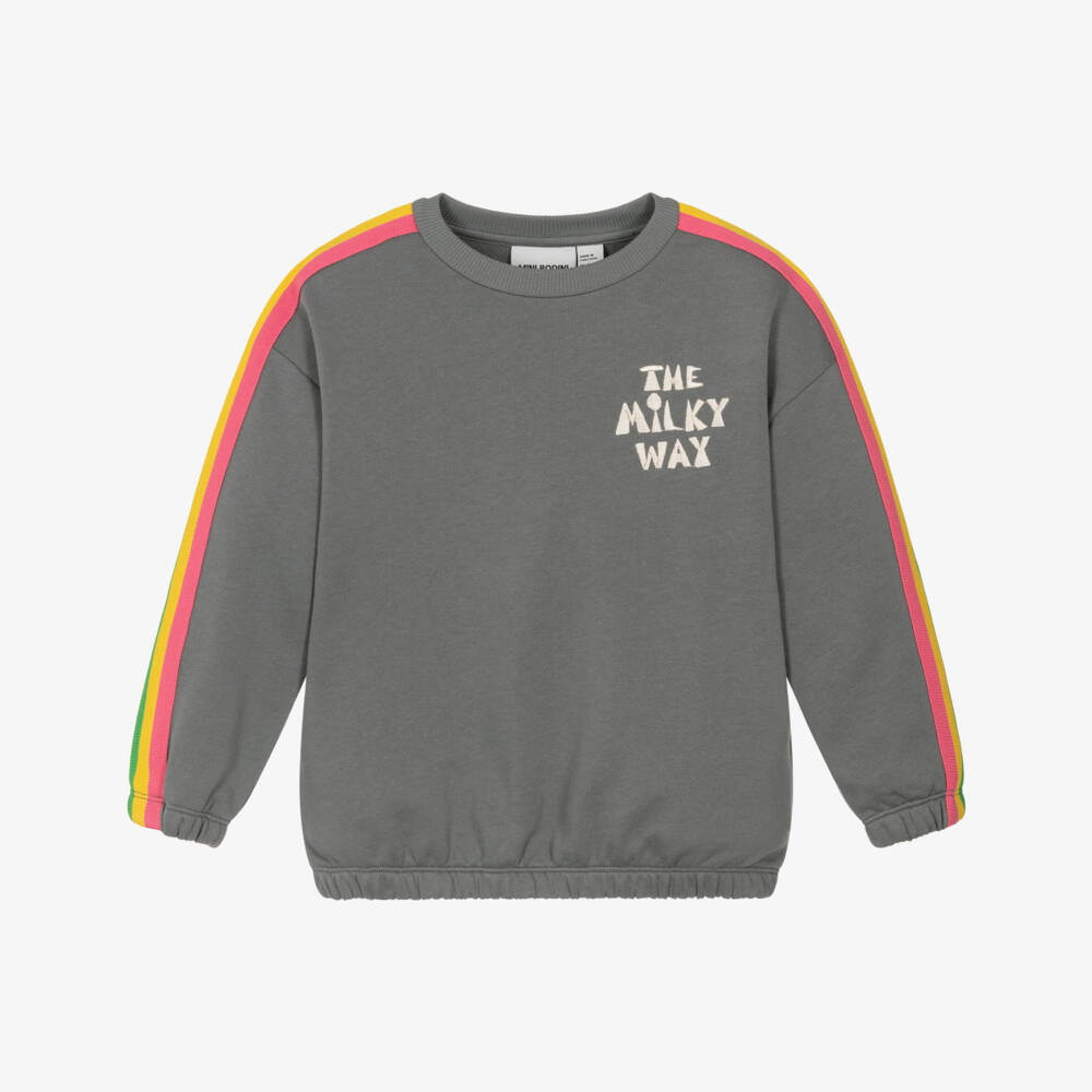 Mini Rodini-Grey Organic Cotton Rainbow Stripe Milky Way Sweatshirt | Childrensalon