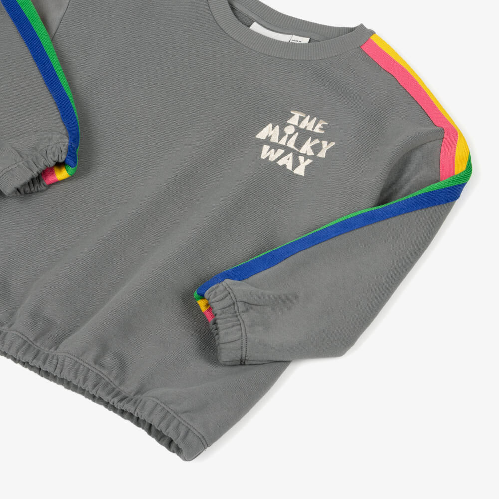 Mini Rodini-Grey Organic Cotton Rainbow Stripe Milky Way Sweatshirt | Childrensalon