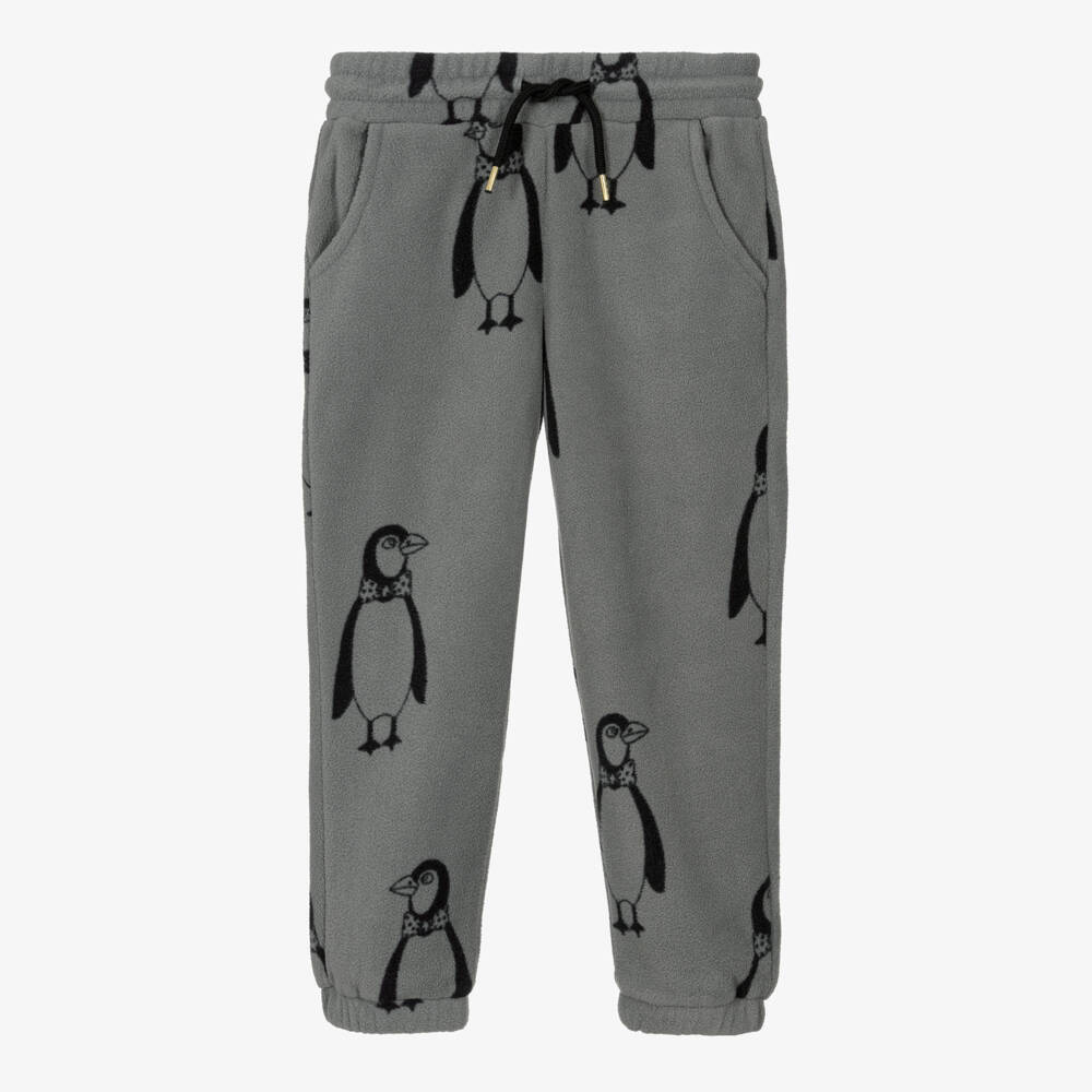 Mini Rodini-Grey Penguin Print Polar Fleece Joggers | Childrensalon
