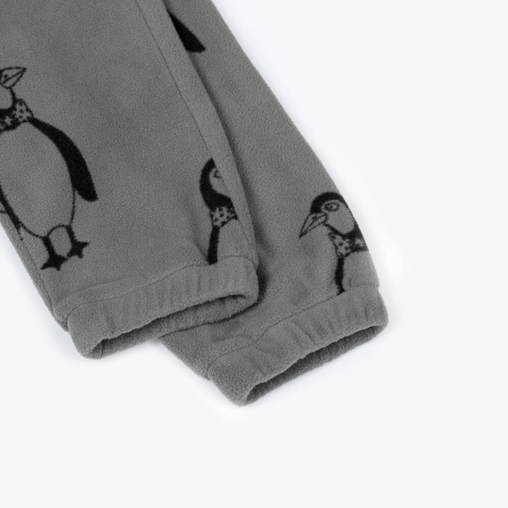 Mini Rodini-Grey Penguin Print Polar Fleece Joggers | Childrensalon