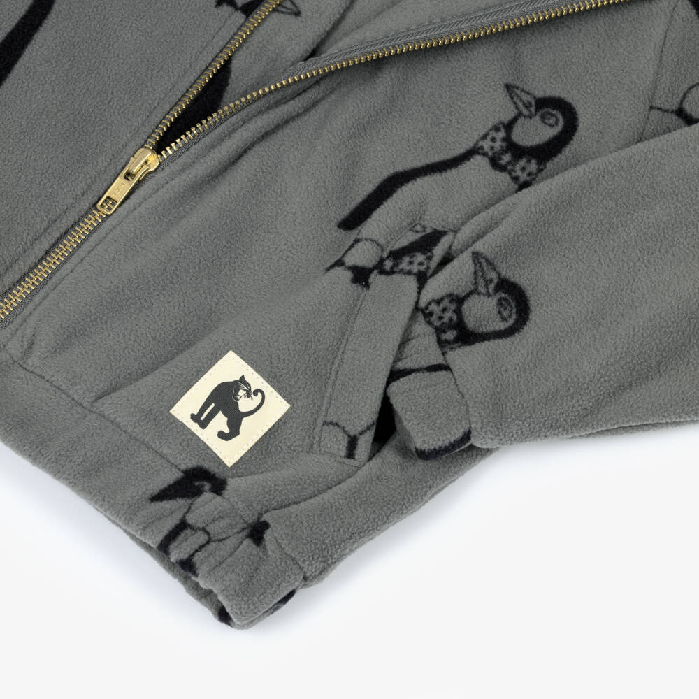 Mini Rodini-Grey Penguin Print Polar Fleece Zip-Up Top | Childrensalon