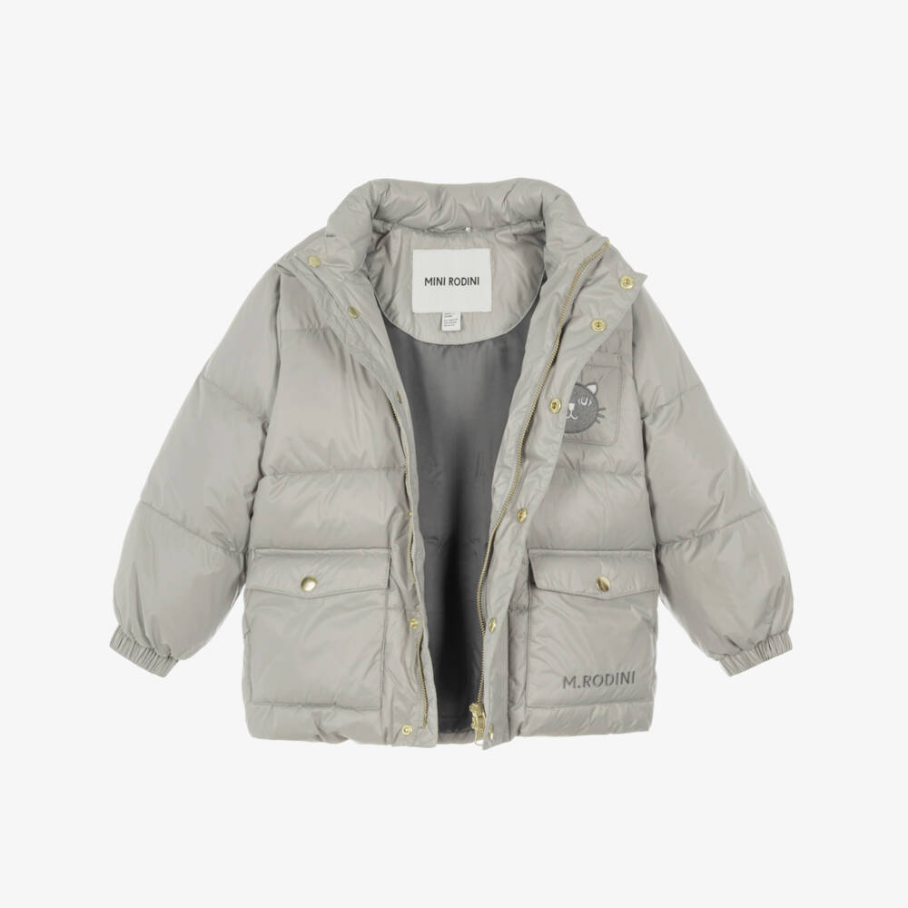 Mini Rodini-Grey Puffer Coat with Cat Ears | Childrensalon