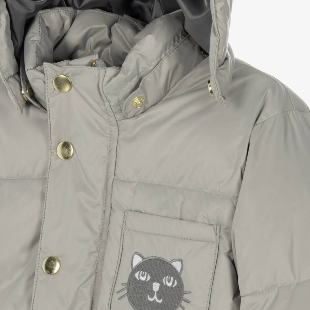 Mini Rodini-Grey Puffer Coat with Cat Ears | Childrensalon