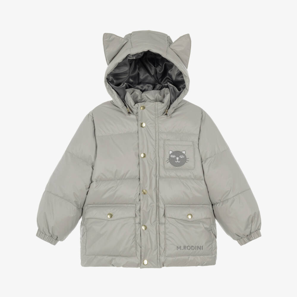 Mini Rodini-Grey Puffer Coat with Cat Ears | Childrensalon