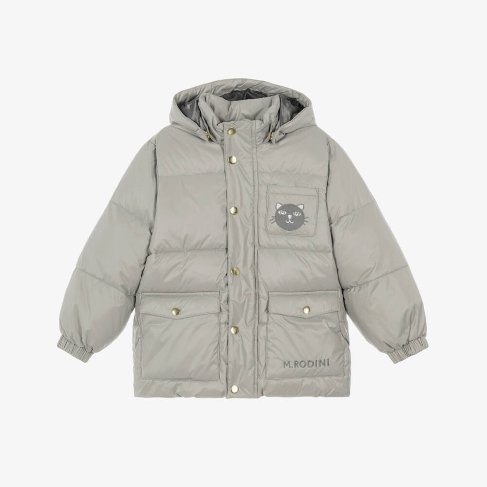 Mini Rodini-Grey Puffer Coat with Cat Ears | Childrensalon