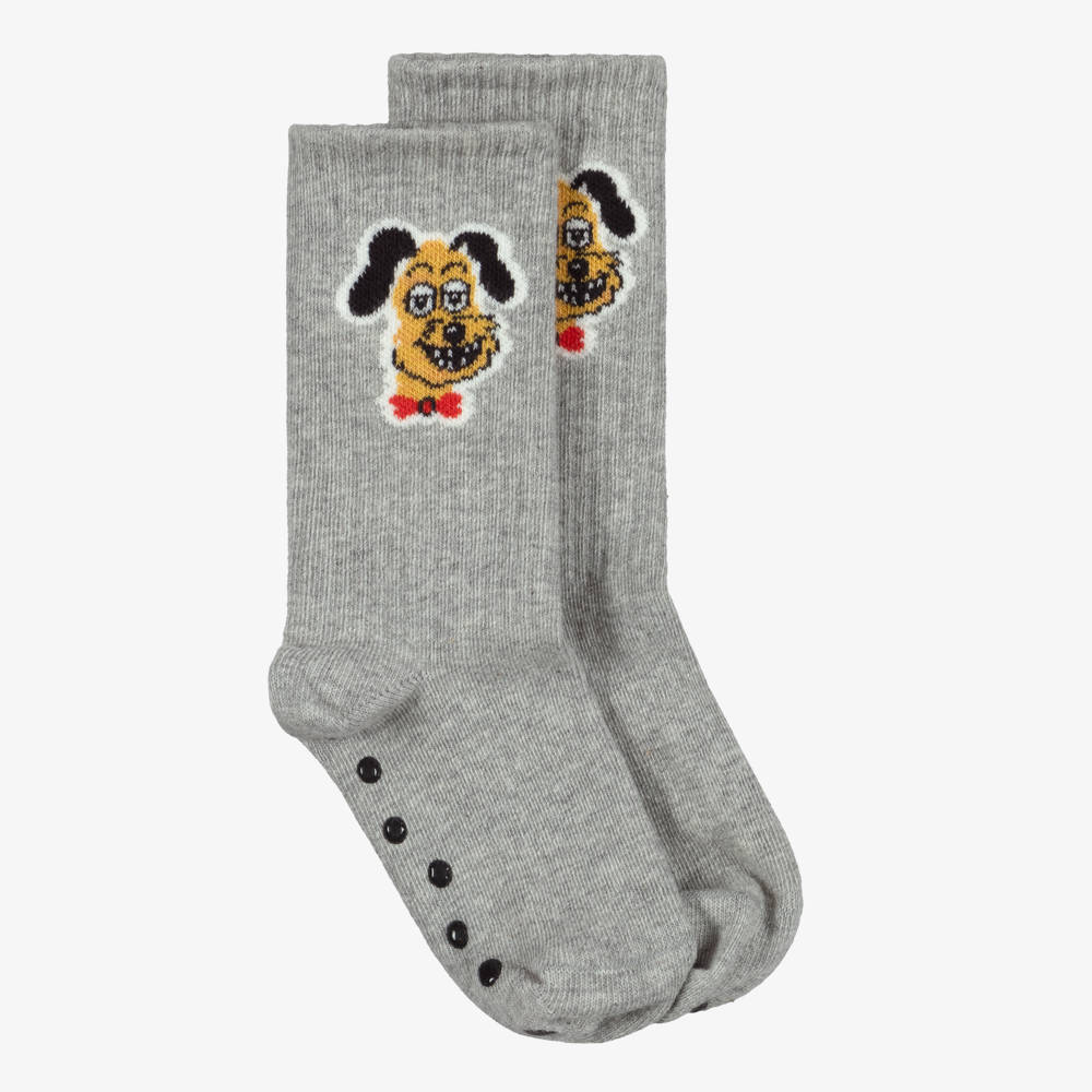 Mini Rodini-Grey Rodini Prix Organic Cotton Gripper Socks  | Childrensalon