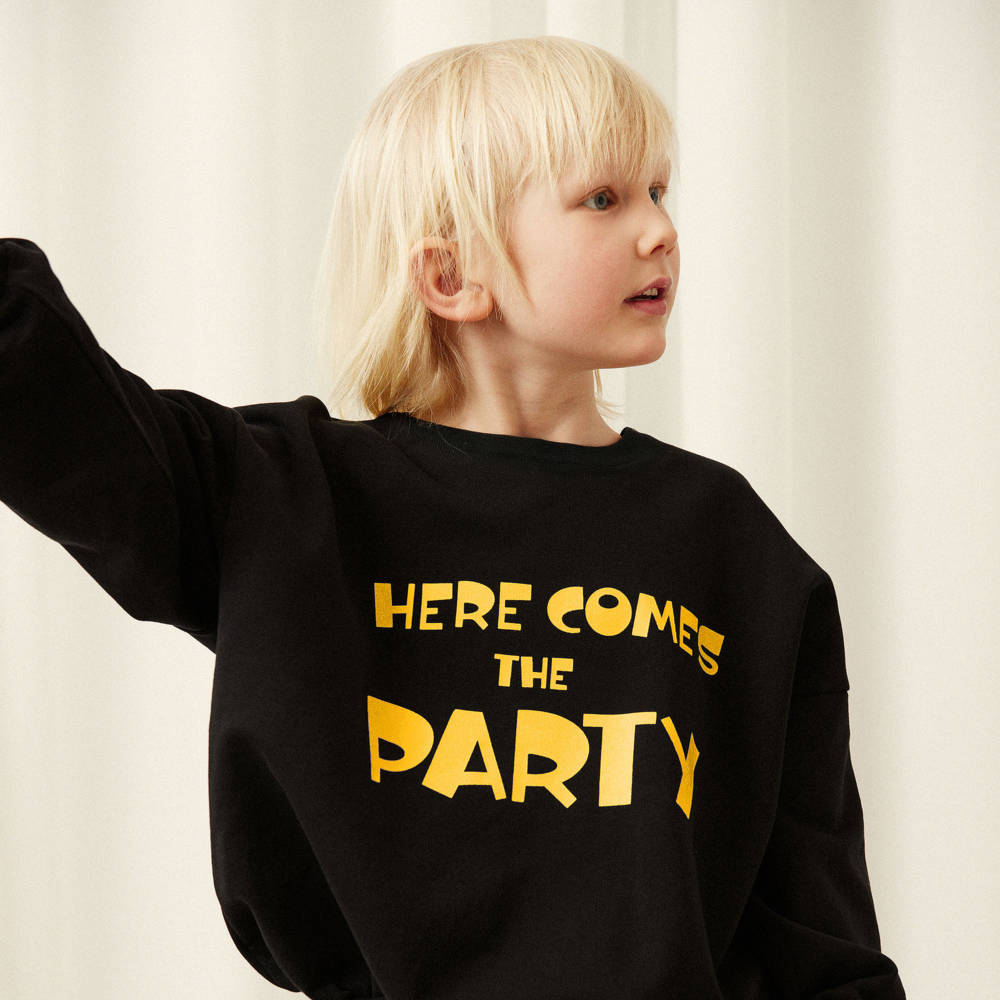 Mini Rodini-Here Comes the Party Organic Cotton Sweatshirt in Black | Childrensalon