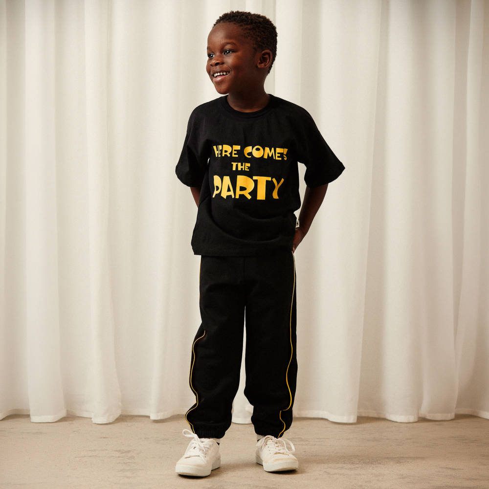 Mini Rodini-Here Comes the Party Organic Cotton T-Shirt in Black | Childrensalon