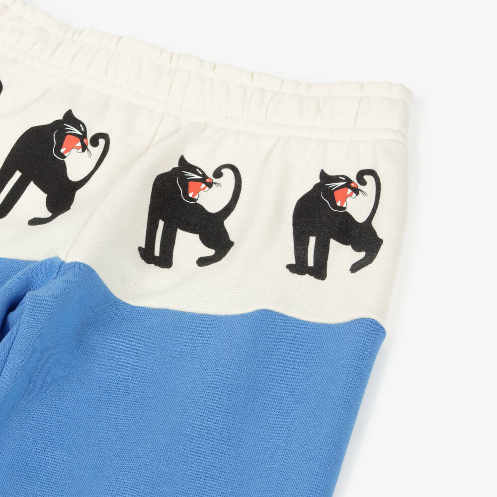 Mini Rodini-بنطلون رياضي قطن عضوي بطبعة فهد لون عاجي وأزرق | Childrensalon