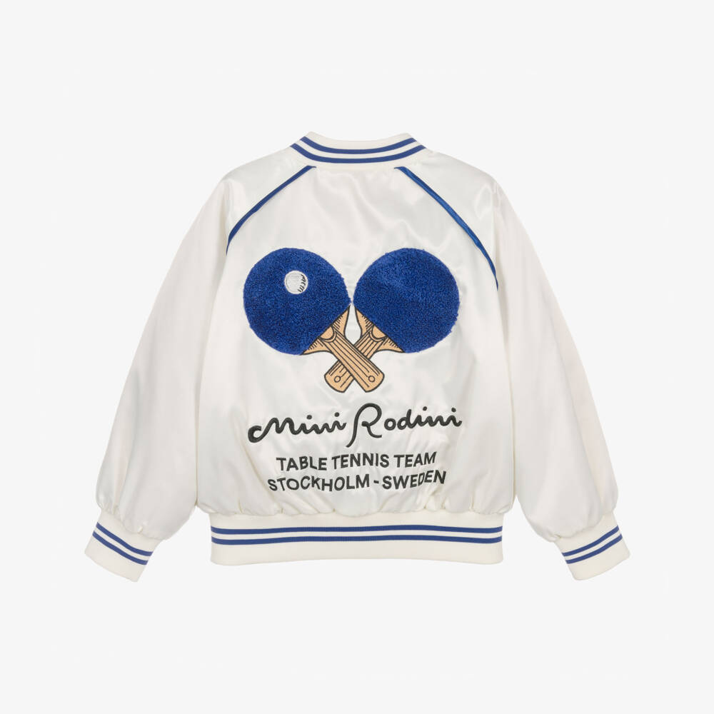 Mini Rodini-Ivory Bomber Jacket with Table Tennis Motif | Childrensalon