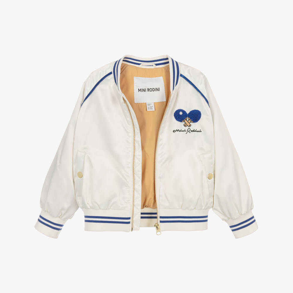 Mini Rodini-Ivory Bomber Jacket with Table Tennis Motif | Childrensalon