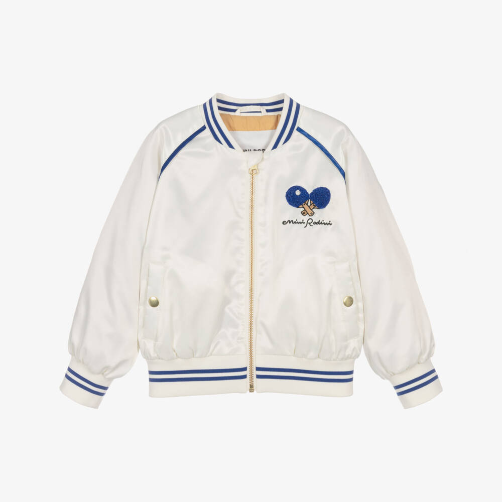 Mini Rodini-Ivory Bomber Jacket with Table Tennis Motif | Childrensalon