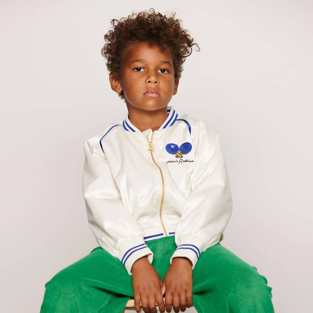 Mini Rodini-Ivory Bomber Jacket with Table Tennis Motif | Childrensalon