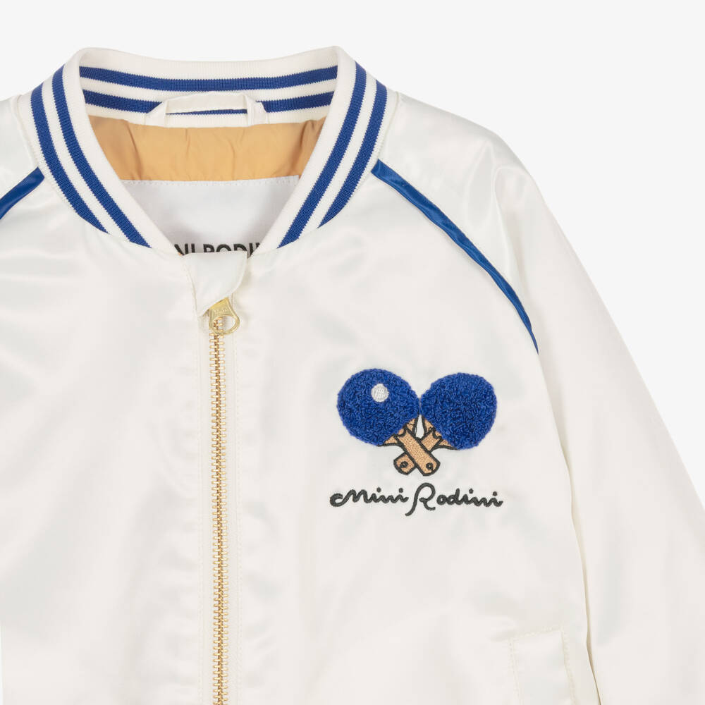 Mini Rodini-Ivory Bomber Jacket with Table Tennis Motif | Childrensalon