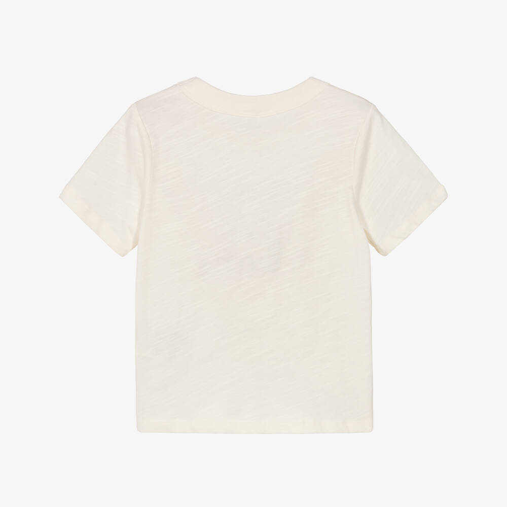 Mini Rodini-Ivory Cotton Jersey Football Print T-Shirt | Childrensalon