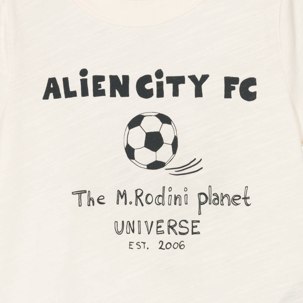 Mini Rodini-Ivory Cotton Jersey Football Print T-Shirt | Childrensalon