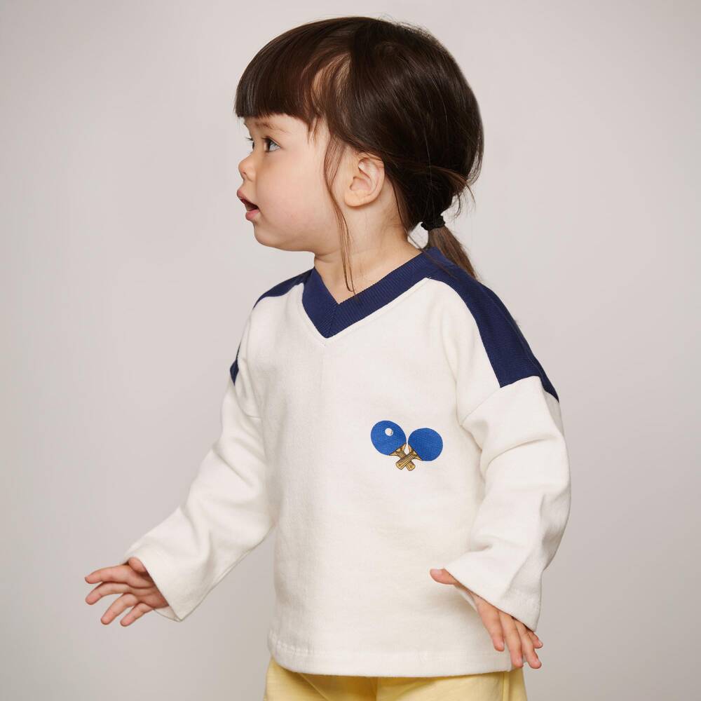Mini Rodini-Ivory Cotton Table Tennis Motif Sweatshirt | Childrensalon
