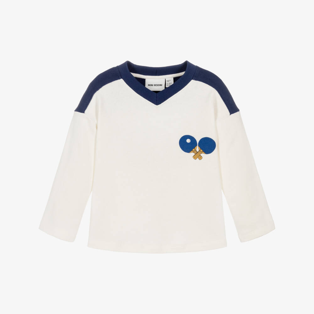 Mini Rodini-Ivory Cotton Table Tennis Motif Sweatshirt | Childrensalon