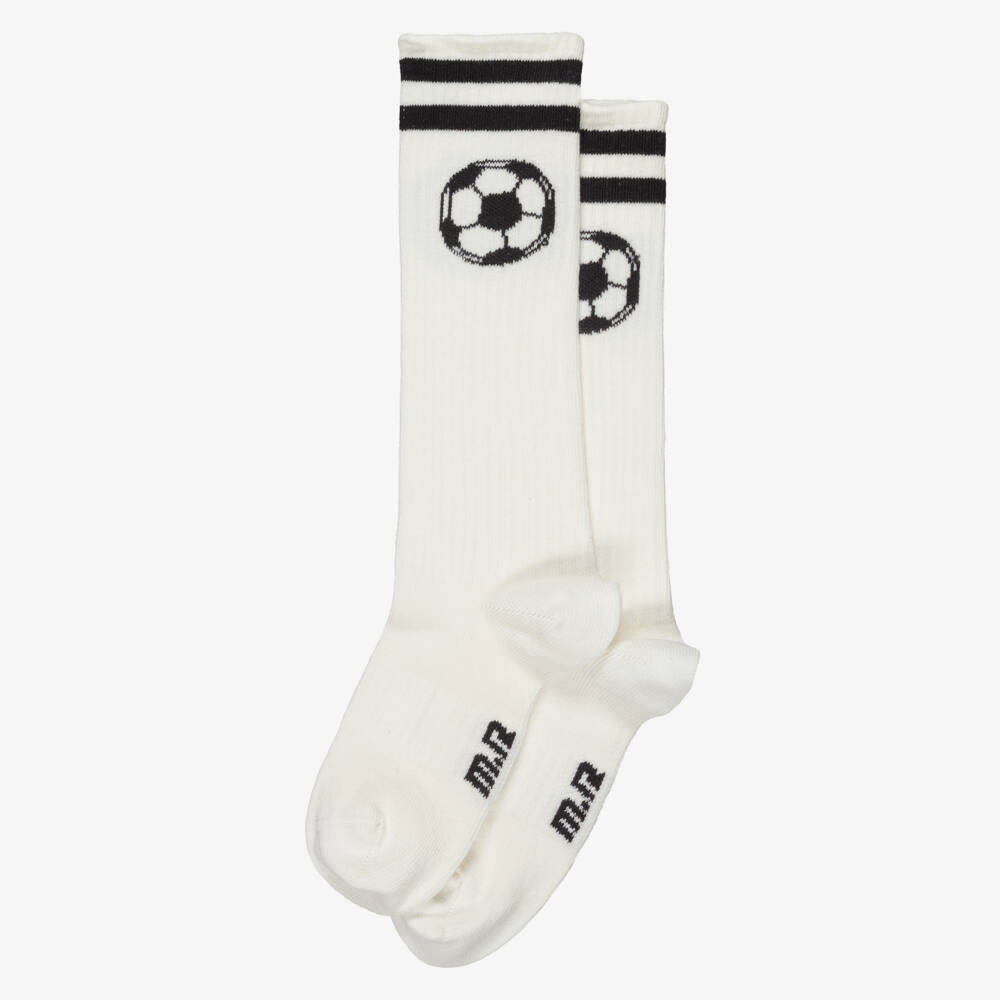 Mini Rodini-Ivory Football & Stripes Knee High Socks | Childrensalon
