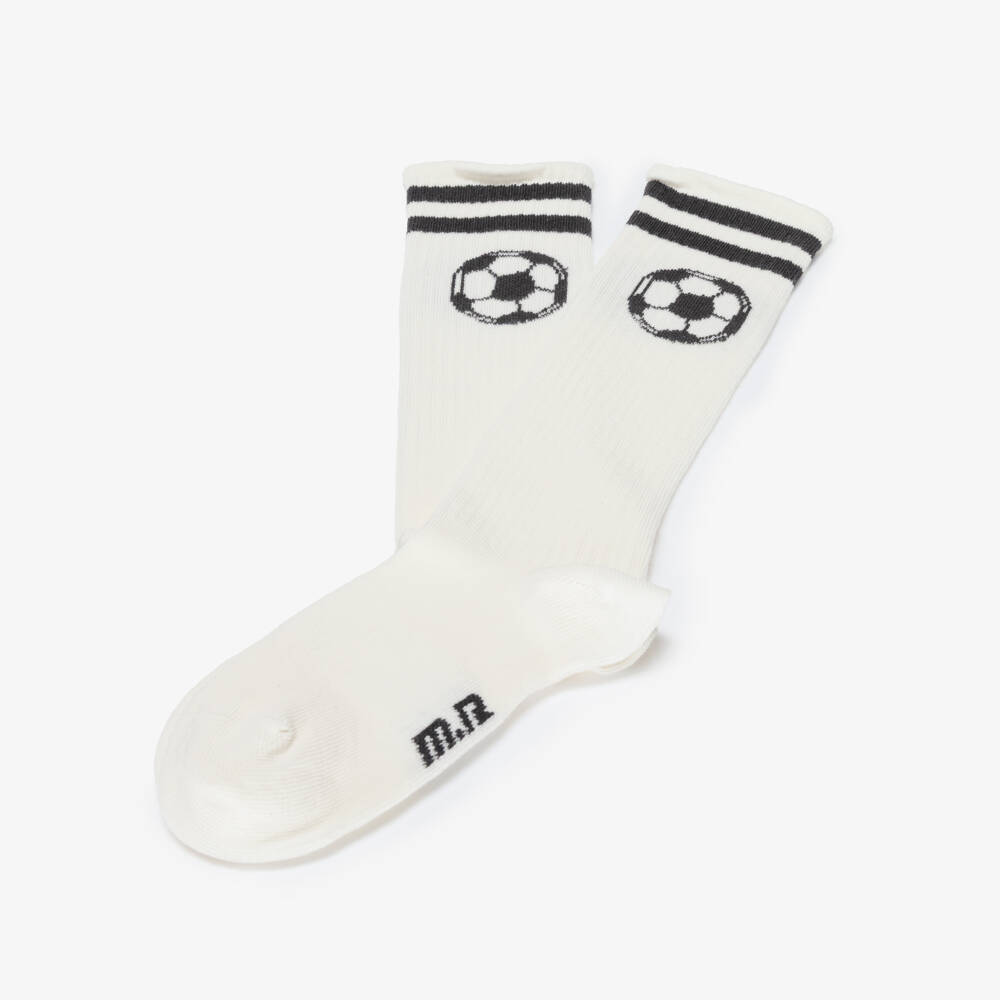 Mini Rodini-Ivory Football & Stripes Knee High Socks | Childrensalon
