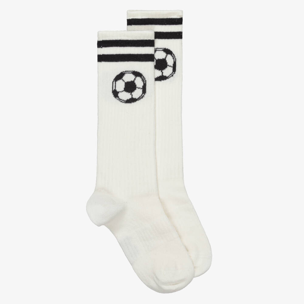 Mini Rodini-Ivory Football & Stripes Knee High Socks | Childrensalon