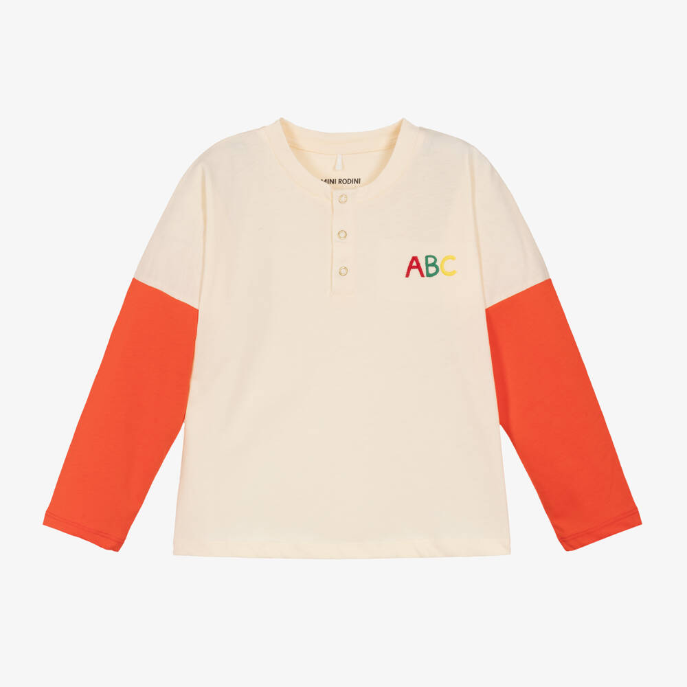 Mini Rodini - Ivory & Orange Organic Cotton Top | Childrensalon