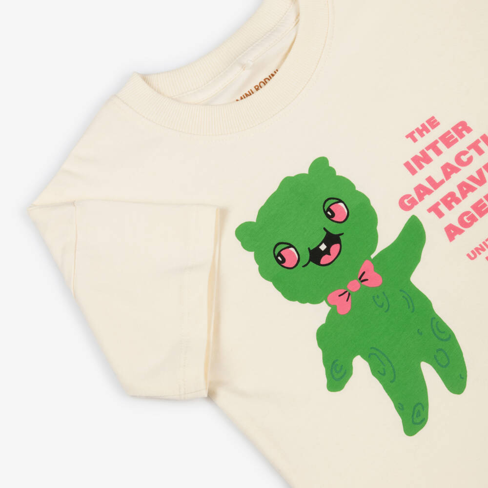 Mini Rodini-Ivory Organic Cotton Alien Print T-Shirt | Childrensalon